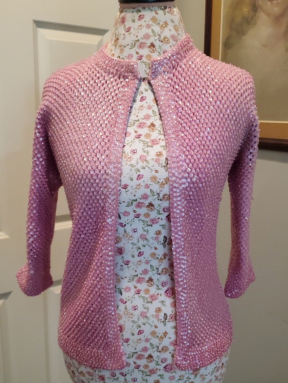 Vintage Pink Sequin Knit Sweater Cardigan